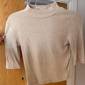 Zara Beige Ribbed Knit Top